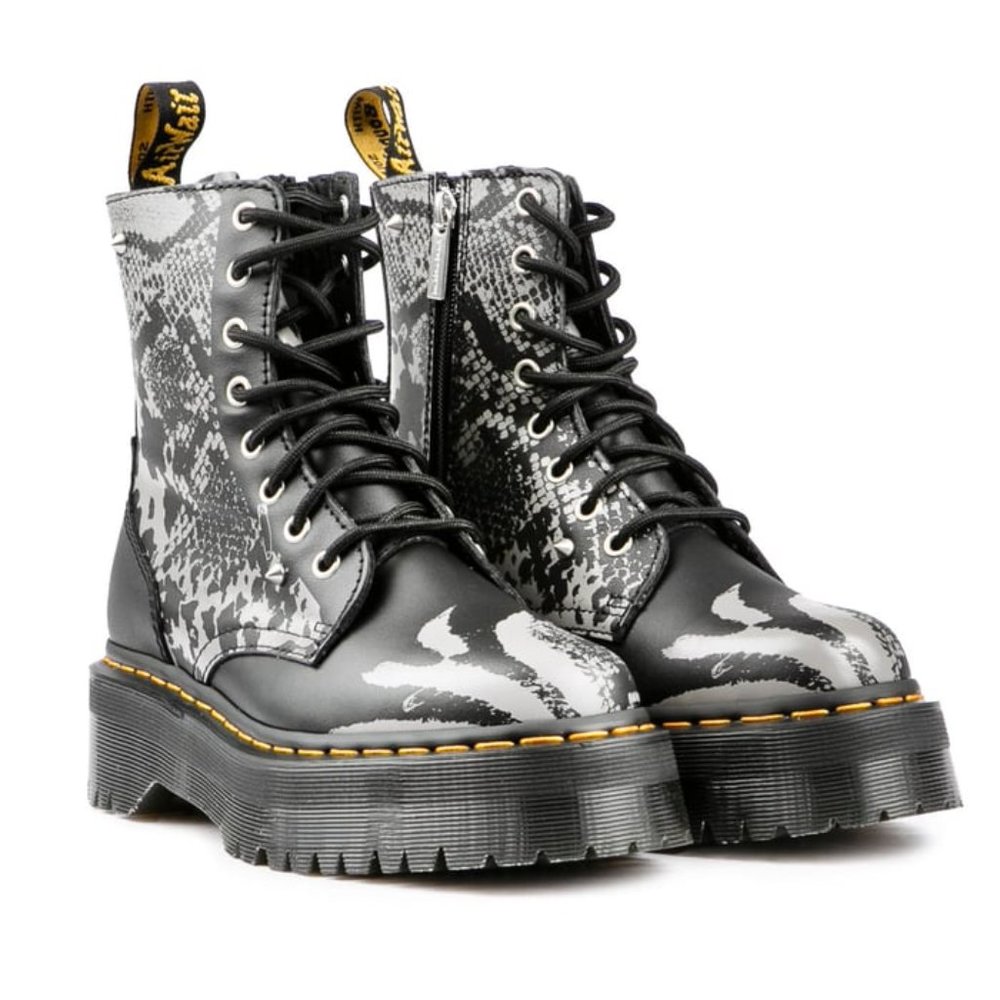 Dr. Martens Black and Gray Patterned Moto Boots - Picture 4 of 6